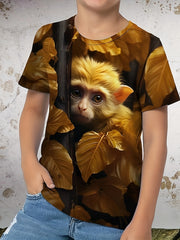 3D Monkey Graphic Short Sleeve T shirt Girls Breathable Pullover Tops