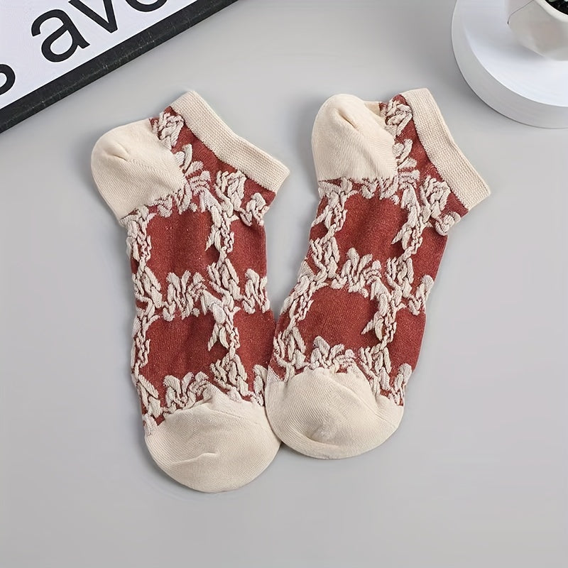 5 Pairs Floral Print Ankle Socks Women's Stockings