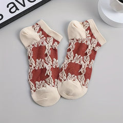 5 Pairs Floral Print Ankle Socks Women's Stockings