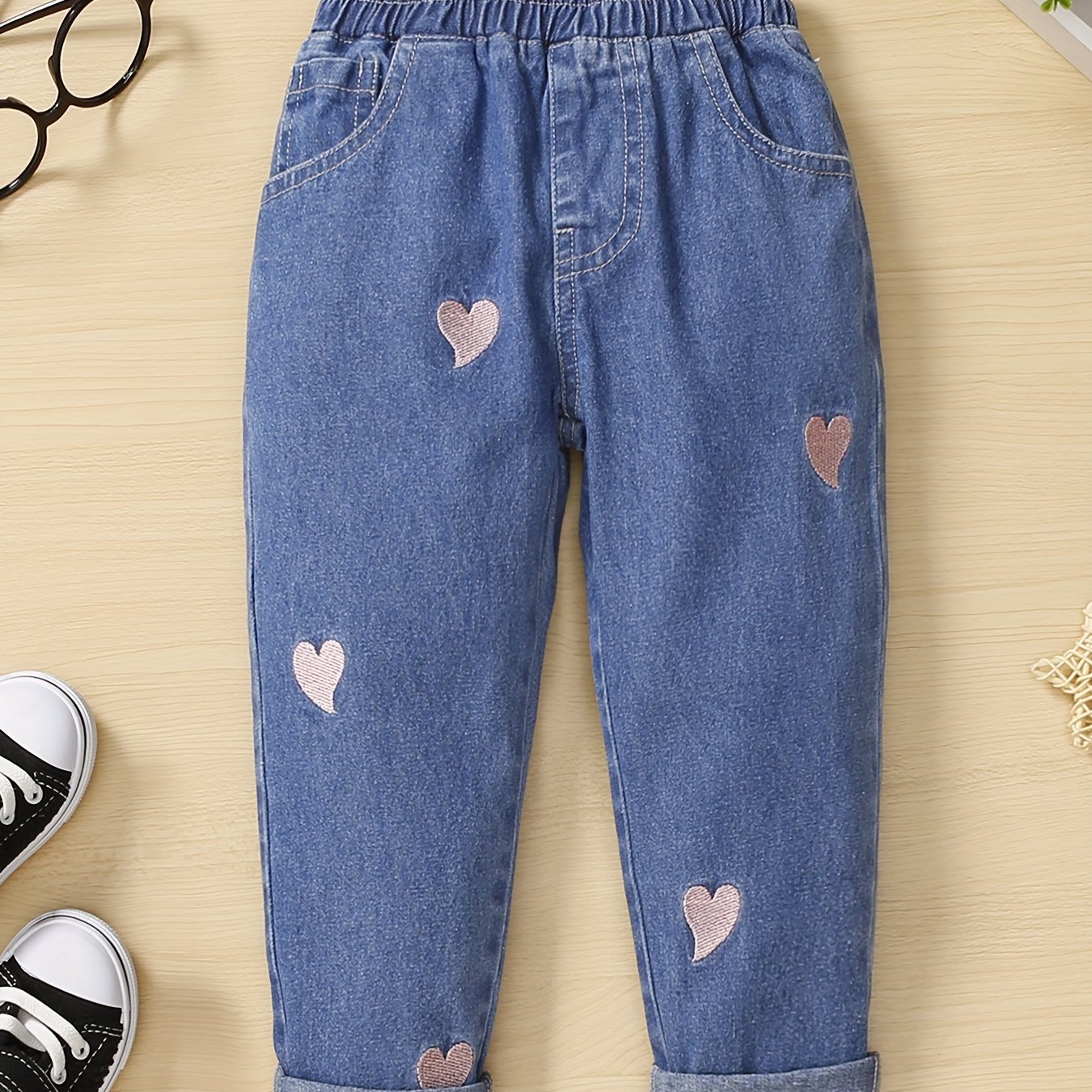 Toddler Girl Heart Embroidered Denim Jeans