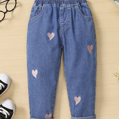 Toddler Girl Heart Embroidered Denim Jeans