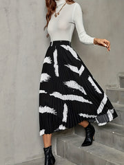 Abstract Print Pleated High Waist Skirt