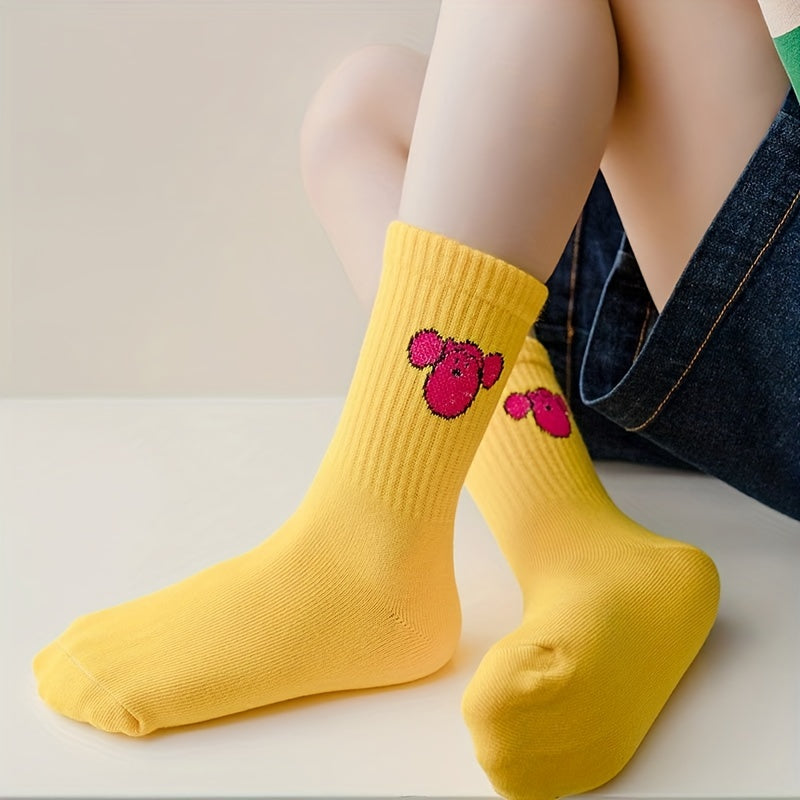 3 Pairs Girls Cartoon Pattern Socks Candy Breathable Comfy Children's Socks