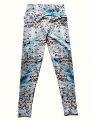 Sea Beach Print High Waist Tummy Control Fitness Pants