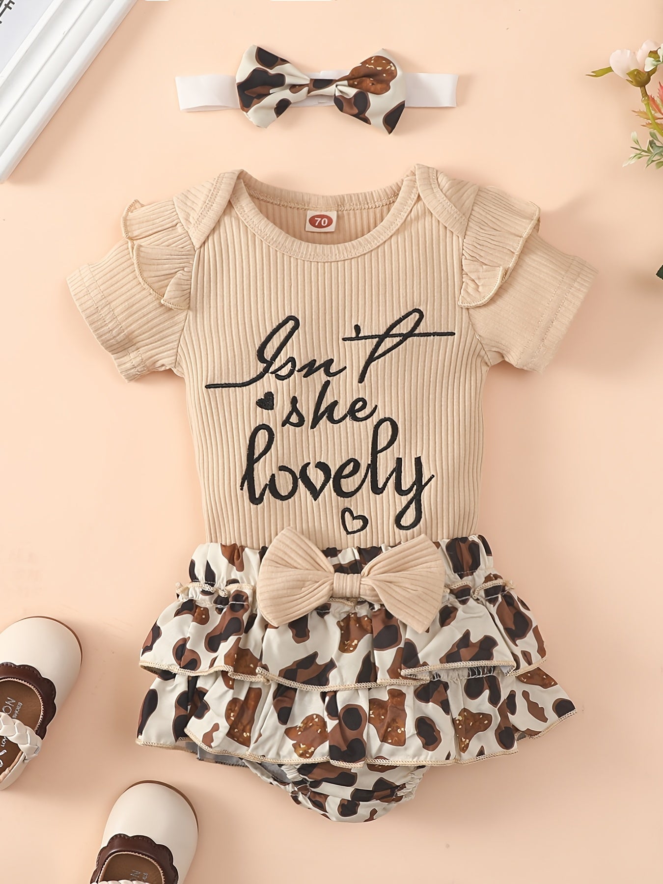 Baby Girls Casual Romper & Leopard Shorts Set