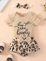 Baby Girls Casual Romper & Leopard Shorts Set