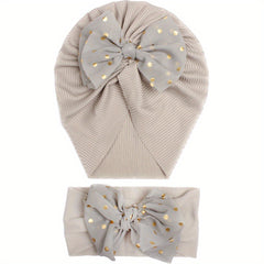 2pcs Baby Bow Hat & Hair Bands Set