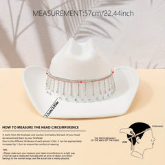 Cowboy Jazz Hat Rhinestone Chain Tassel Decor Fedora Cap