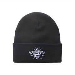 Bee Embroidery Knit Hat for Cycling, Warm Beanie for Sports