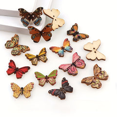 25-50pcs 2-Hole Colorful Butterfly Wooden Buttons for Sewing & Scrapbooking