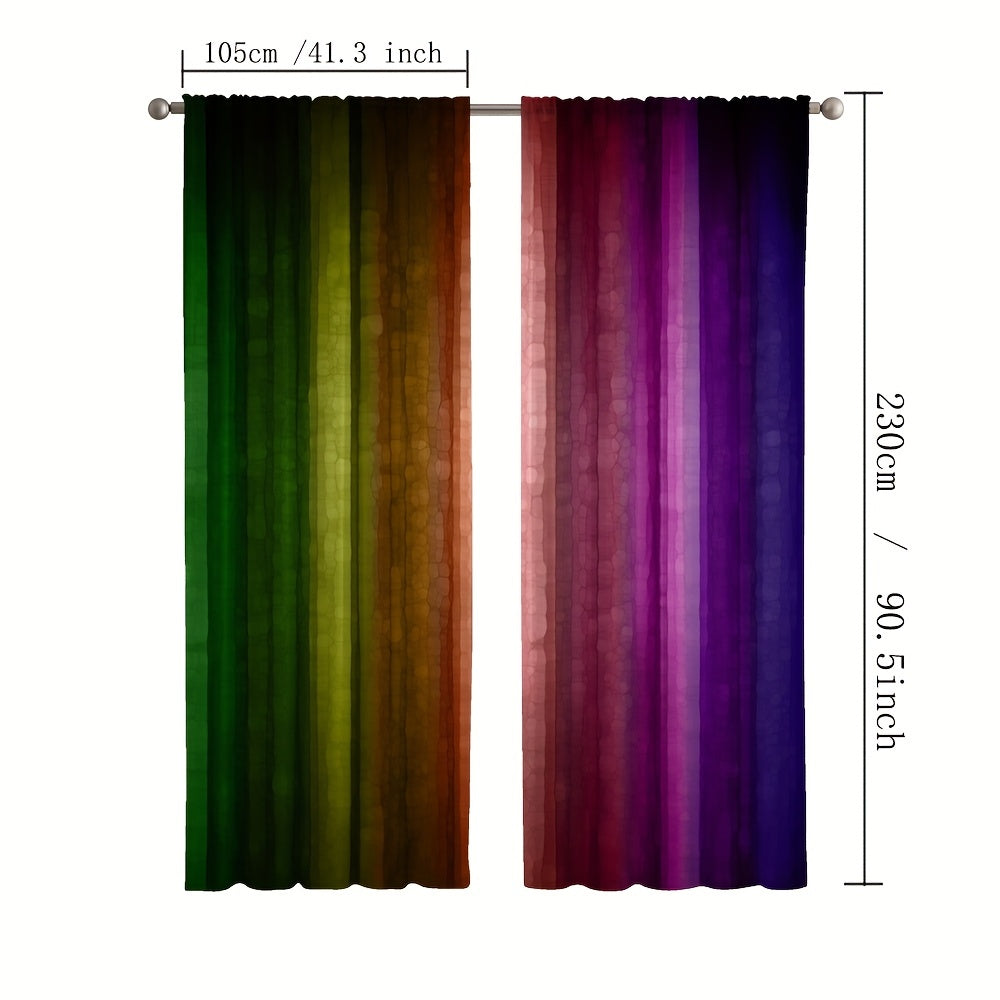 Dark Rainbow Curtains Set of 2 Rod Pocket Kitchen Cafe Living Room Decor