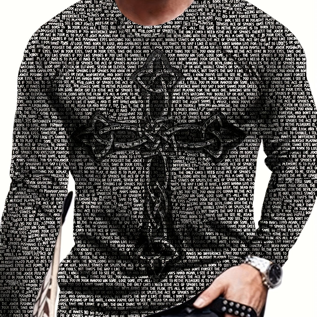 Cross Print Men's Long Sleeve T-shirt for Autumn