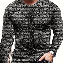 Cross Print Men's Long Sleeve T-shirt for Autumn