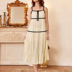 Colorblock Slip Nightdress Sweet & Square Neck Ruffle Princess Dress