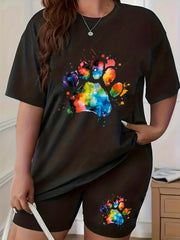 Cartoon Print Tee & Shorts Set