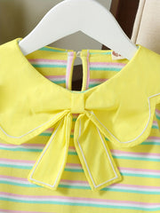Girls' Bow Collar Striped Sweatshirt Top Pullovers