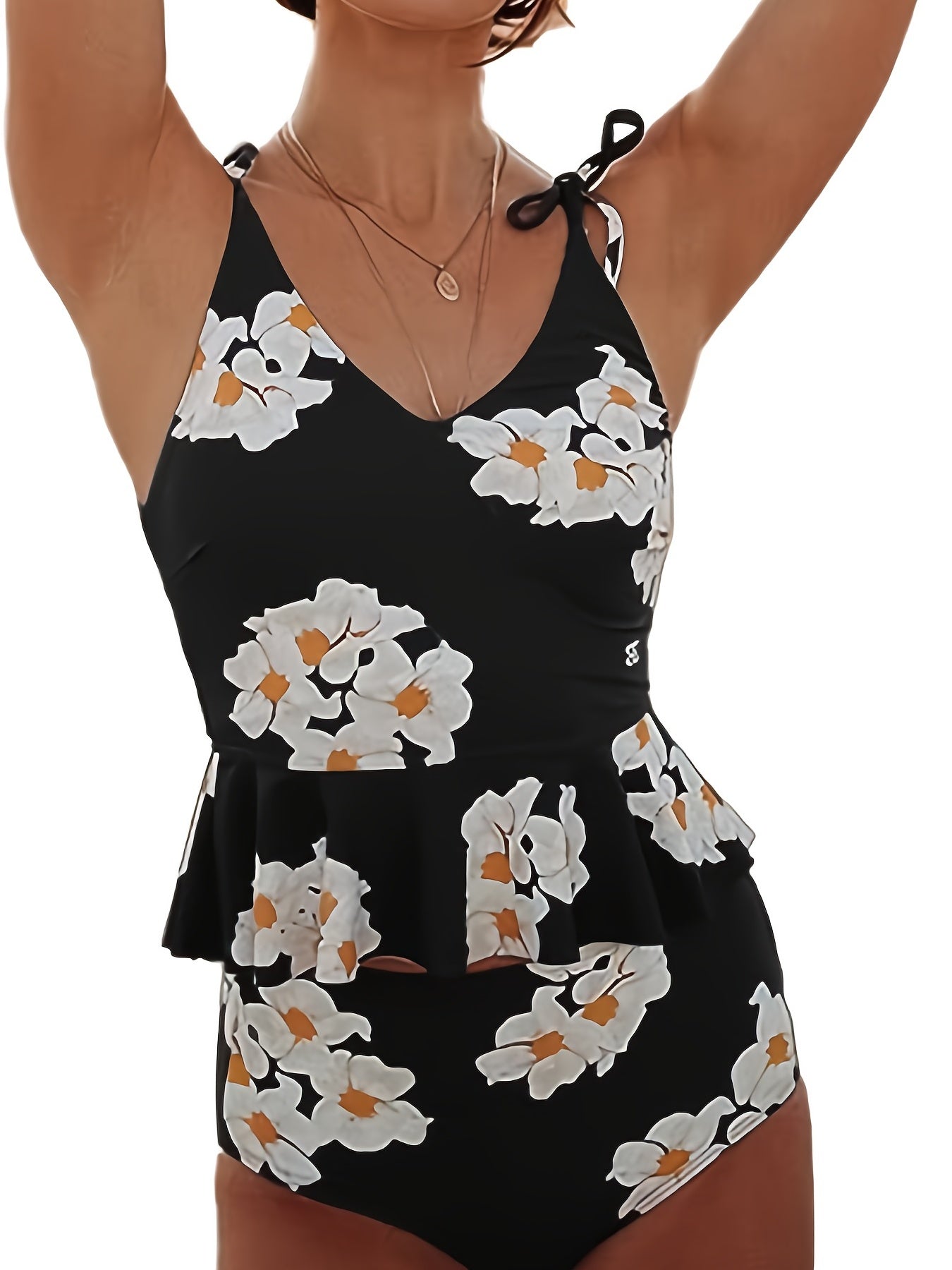 Floral Print Tankini Set Ruffle Trim Cami Top & Panty Swimsuit