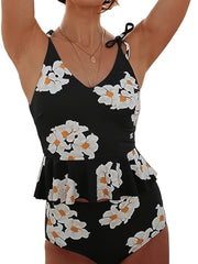 Floral Print Tankini Set Ruffle Trim Cami Top & Panty Swimsuit