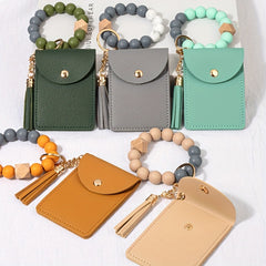 Silicone Bead Bracelet Keychain Wallet Tassel Coin Purse for Women