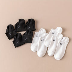 10 Pairs Smiling Face Print & Lightweight Ankle Socks Women's Stockings