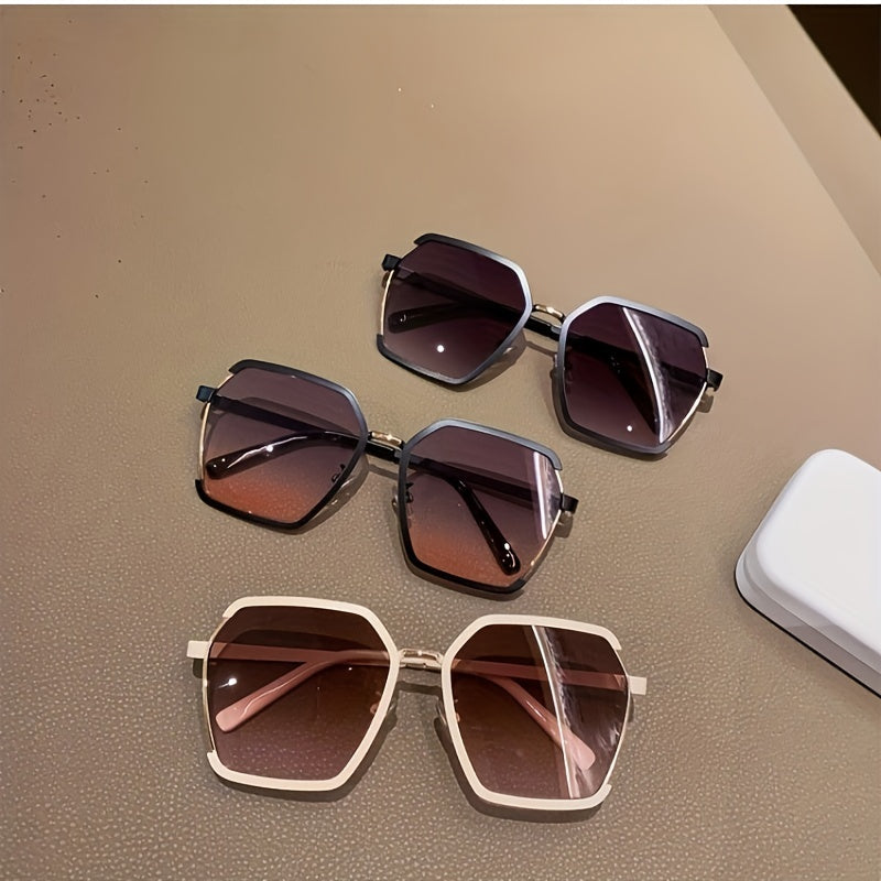 Oversized Geometric Sunglasses Gradient Metal UV400