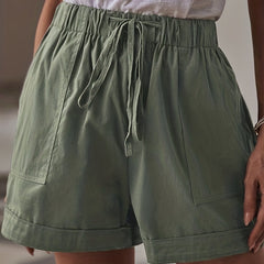 Solid Drawstring Shorts With Pockets Casual Women's Shorts
