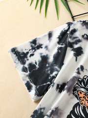 2pcs Toddler Girls Tie Dye Leopard Graphic T Shirts & Shorts Set