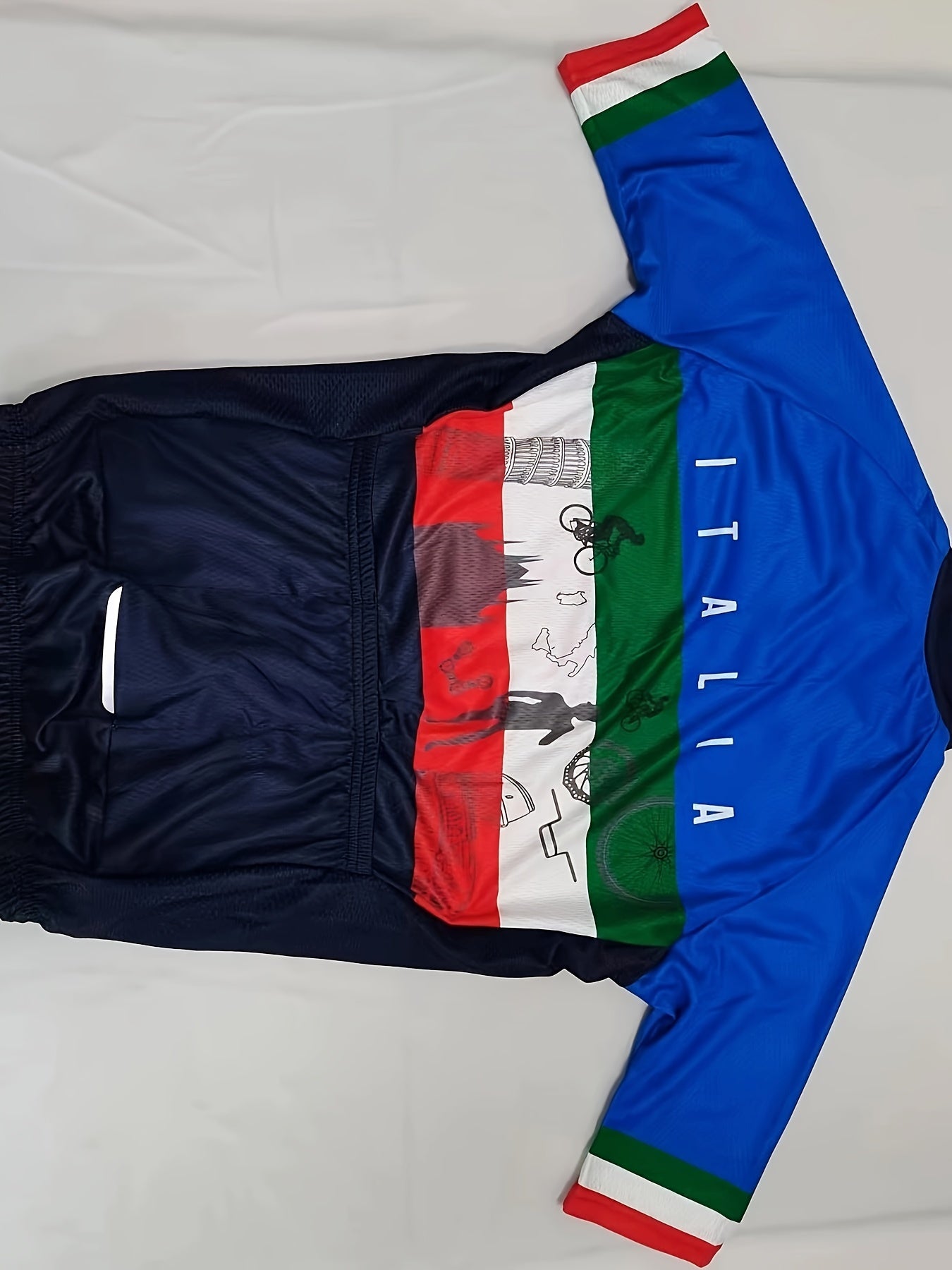 Italian Flag Print Men's Cycling Jersey Zipper Block Summer Shirt