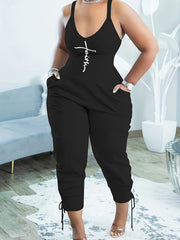 Letter Print V Neck Cami Jumpsuit