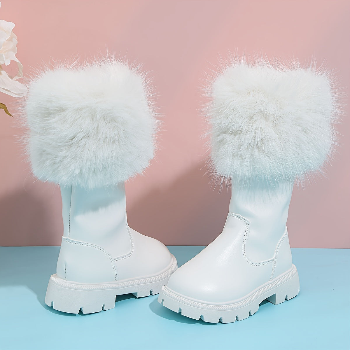 Girls High Top Furry Boots Non Slip Warm Zip Up - Parties Street Style