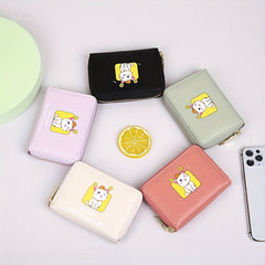 Cartoon Cat Coin Purse Girls PU Leather Zipper Small