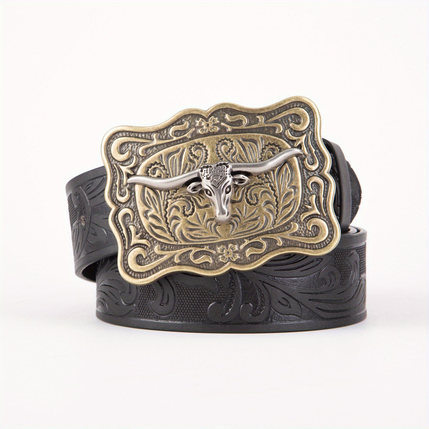 Cow Head Men's Retro Embossed Leather Belt