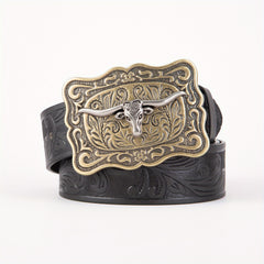Cow Head Men's Retro Embossed Leather Belt