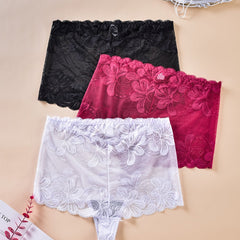 3 Pack Plus Size Lace High Waisted Briefs 3pcs Set