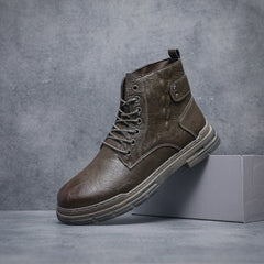 Men's Croc Print Casual Lace-up Boots w/ Buckle Decor