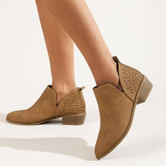 Hollow Out Slip On Chunky Heel Short Boots Women's Shoe