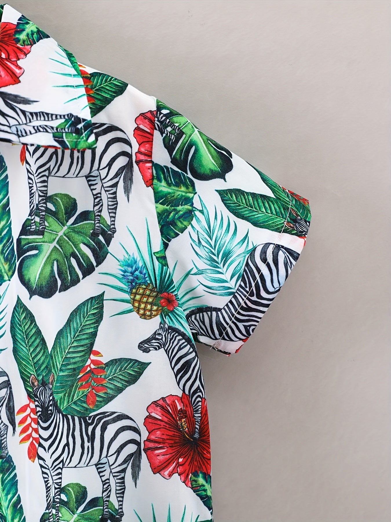 Hawaii Tropical Leaf And Animals Print Boys Shirt