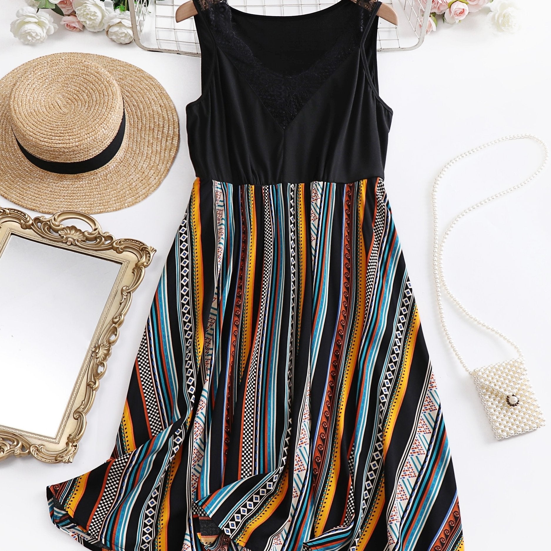 Plus Size Boho Dress Women's V Neck Tank Dress