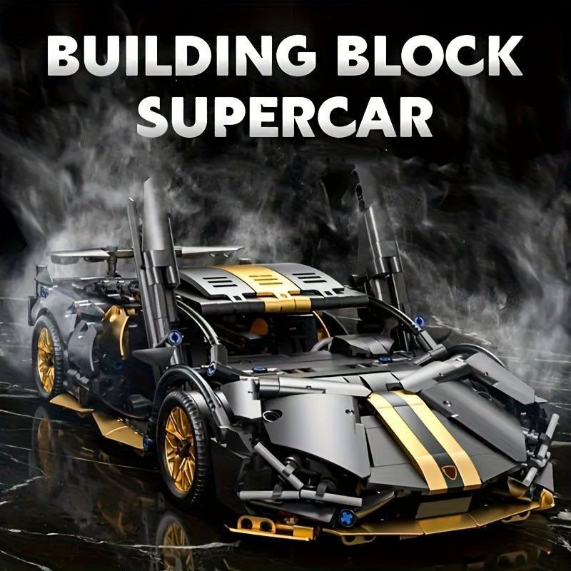 1300pcs Golden Sports Car Model Kit with Golden Accents