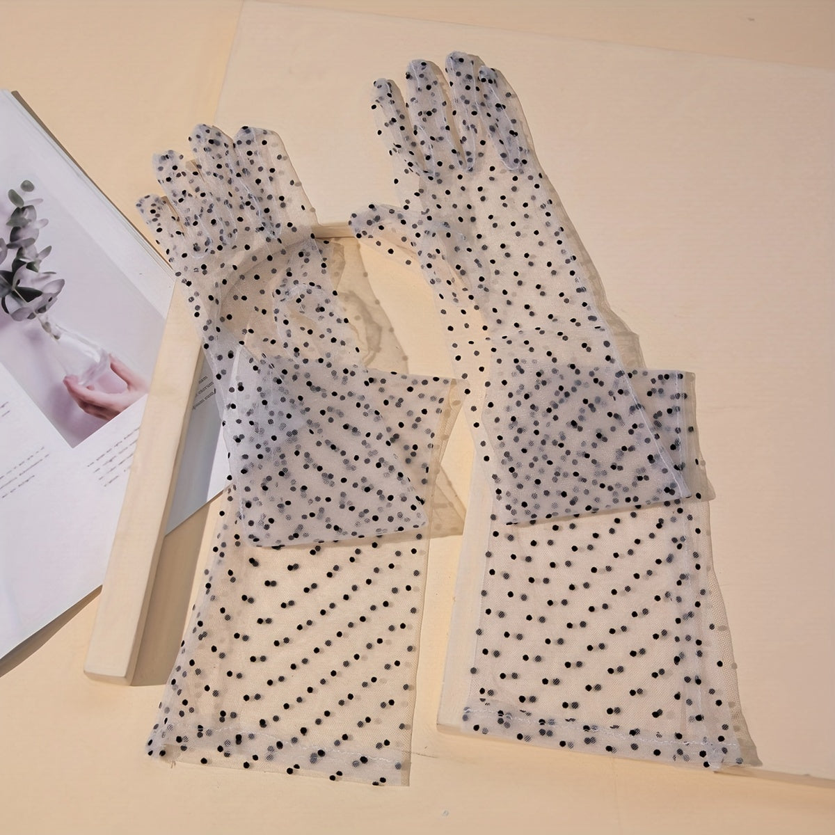 Polka Dot Long Gloves Transparent Decorative Party Prom Gloves Women