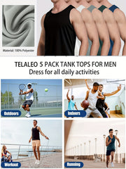 5 Pack Men's Workout Tank Tops Sleeveless Mesh Gym Shirt Quick Dry
