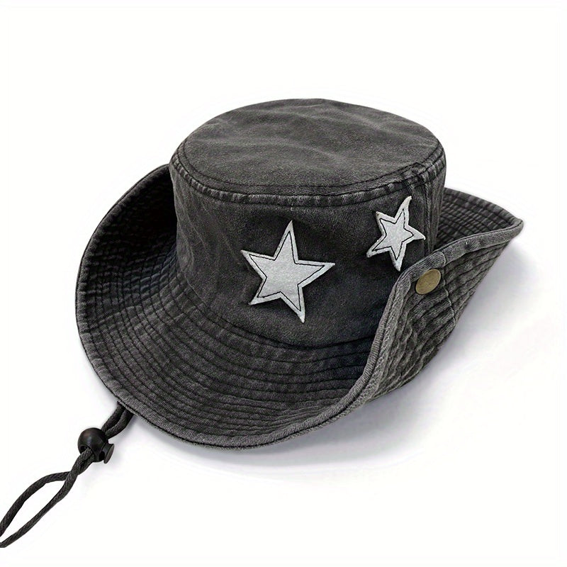 Vintage Star Patch Bucket Hat Washed Distressed Cowboy Boonie Hats