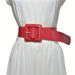 Bright PU Wide Belt Square Buckle Waistband Women