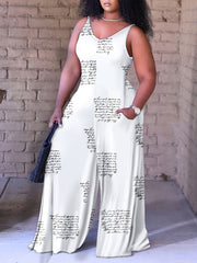 Letter Print Wide Leg Cami Jumpsuit