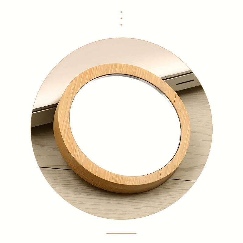 2pcs Small Round Mirror Bamboo Compact Makeup Vanity Mirror