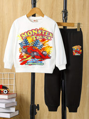 Boy's Anime Pattern Outfit 2pcs Set MONSTER TRUCK Kid's Clothes