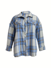 Plaid Print Button Up Long Sleeve Turn Down Collar Shacket