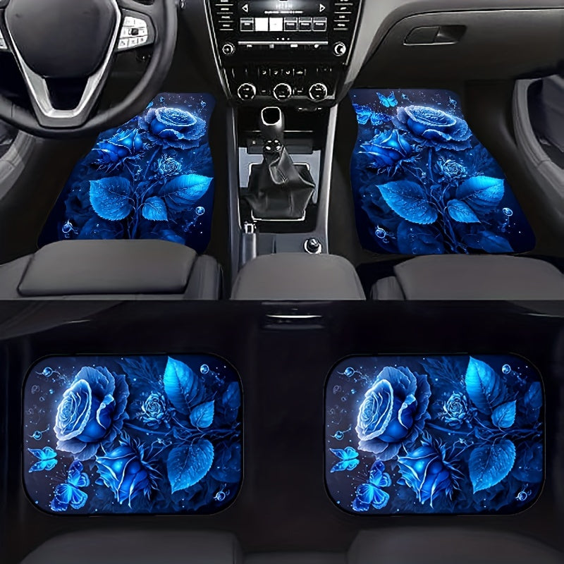 4pcs Luminous Rose Car Floor Mat Water Absorbent Non Slip