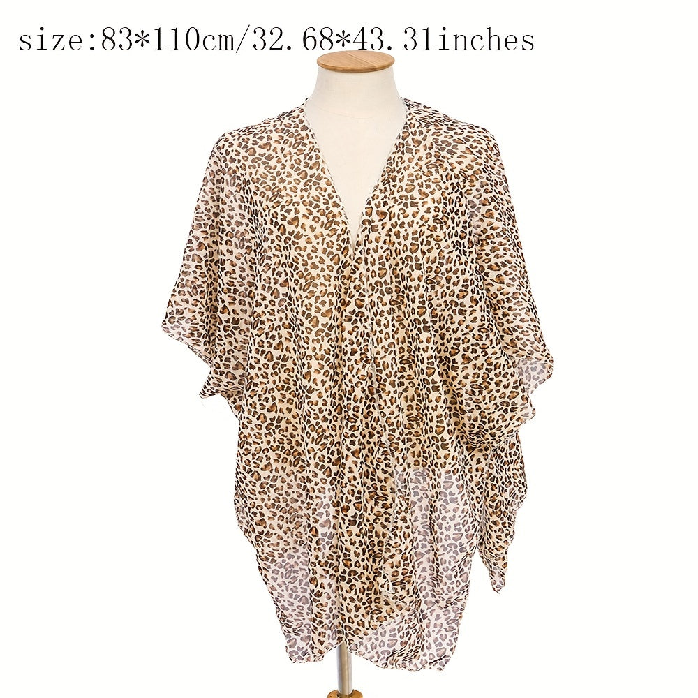 Leopard Print Chiffon Wrap Sunscreen Cape For Women
