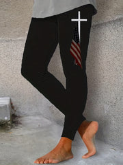 Women's Plus Flag & Cross Print Leggings